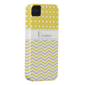 Modern yellow, grey, white chevron & polka dot Case-Mate iPhone case (Back/Right)
