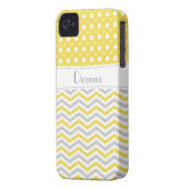 Modern yellow, grey, white chevron & polka dot Case-Mate iPhone case (Back Left)