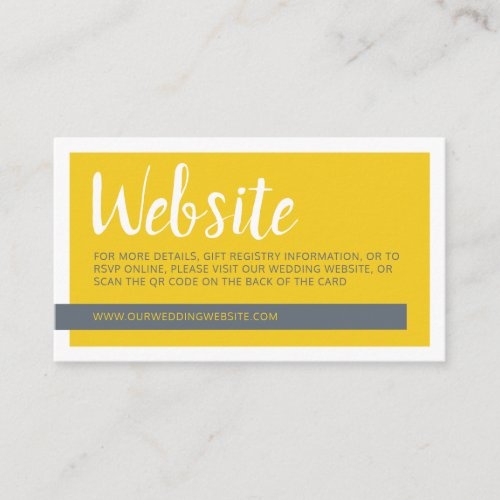 Modern yellow  grey with QR code wedding website  Enclosure Card