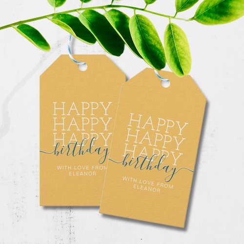 Modern yellow Happy Birthday Gift Tags