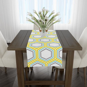 Modern Yellow Hexagons Pattern Short Table Runner by heartlockedhome at Zazzle