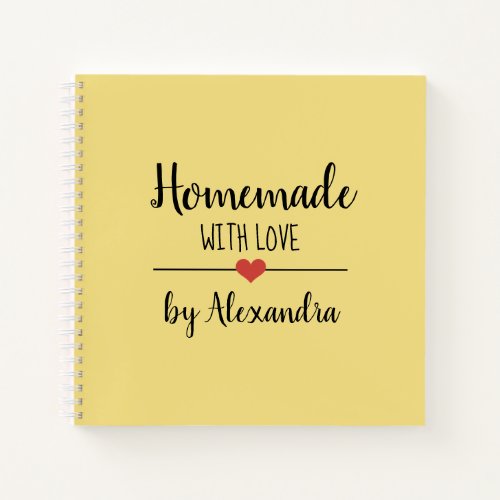 Modern Yellow Homemade with love recipe Notebook