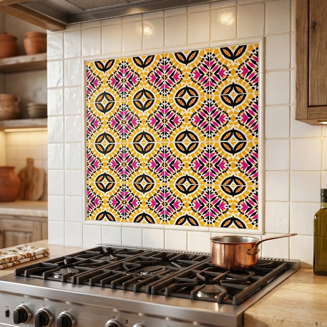 Modern Yellow Hot Pink Geometric Abstract Pattern Ceramic Tile (Creator Uploaded)