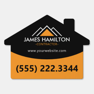 Modern Yellow House Logo Roof  Construction Sign