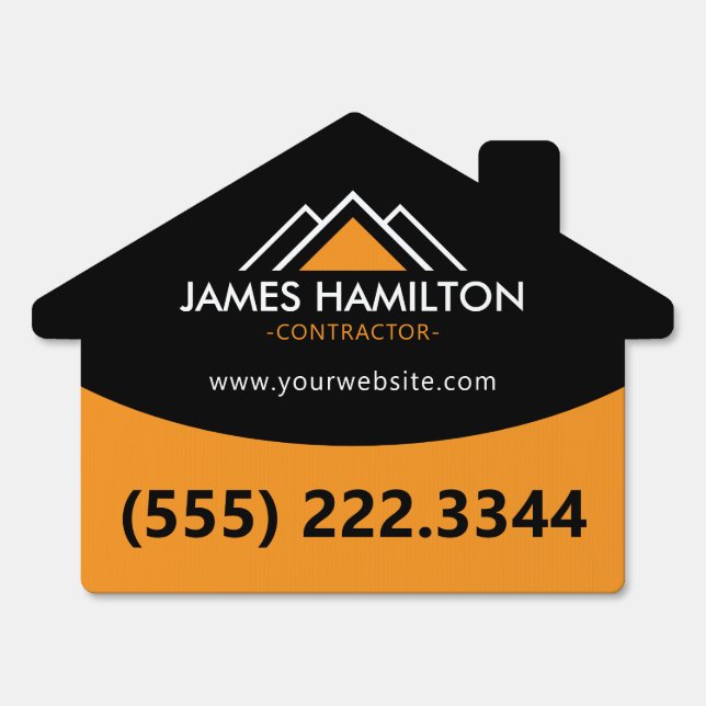 Modern Yellow House Logo Roof  Construction Sign (Front)