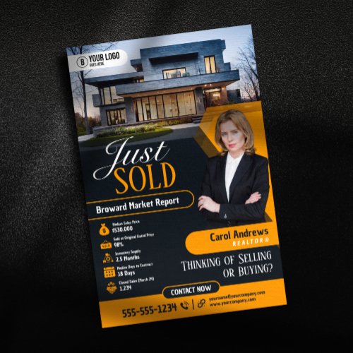 Modern Yellow Just Sold Real Estate Agent Realtor  Flyer