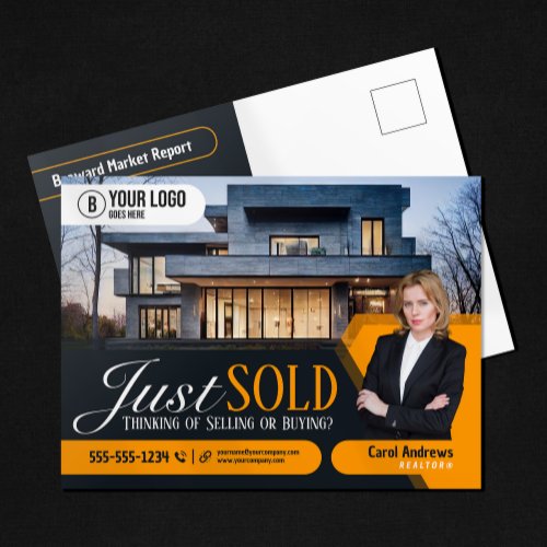 Modern Yellow Just Sold Real Estate Agent Realtor  Postcard