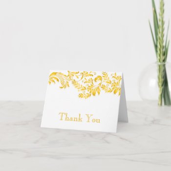 Modern Yellow Leaf Flourish Thank You Note by alleventsinvitations at Zazzle