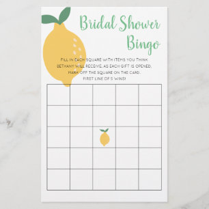 Modern Yellow Lemon Bridal Shower Bingo Game