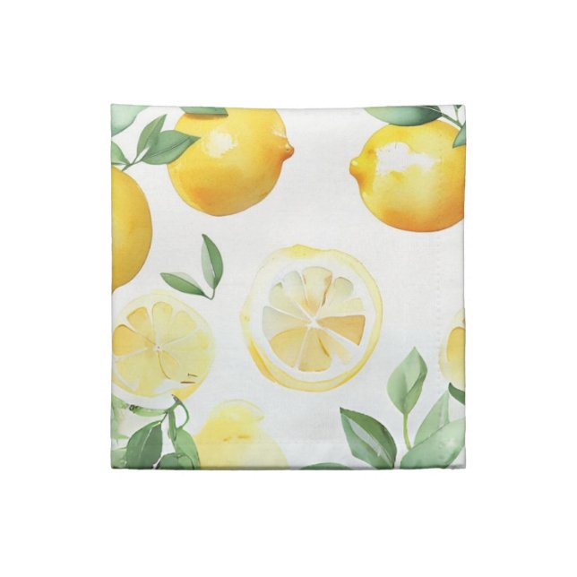 Modern yellow lemon floral script bridal shower cloth napkin (Quarter Fold)