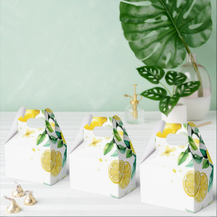 Modern yellow lemon floral script bridal shower favor boxes