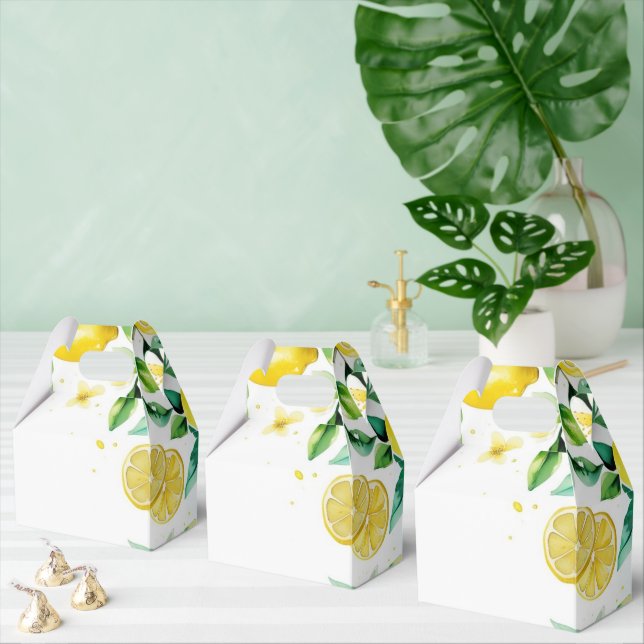 Modern yellow lemon floral script bridal shower favor boxes (Multiple)