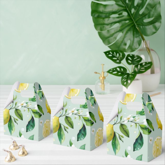 Modern yellow lemon floral script bridal shower favor boxes (Multiple)