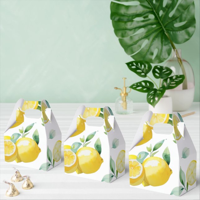 Modern yellow lemon floral script bridal shower favor boxes (Multiple)