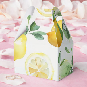 Modern yellow lemon floral script bridal shower favor boxes