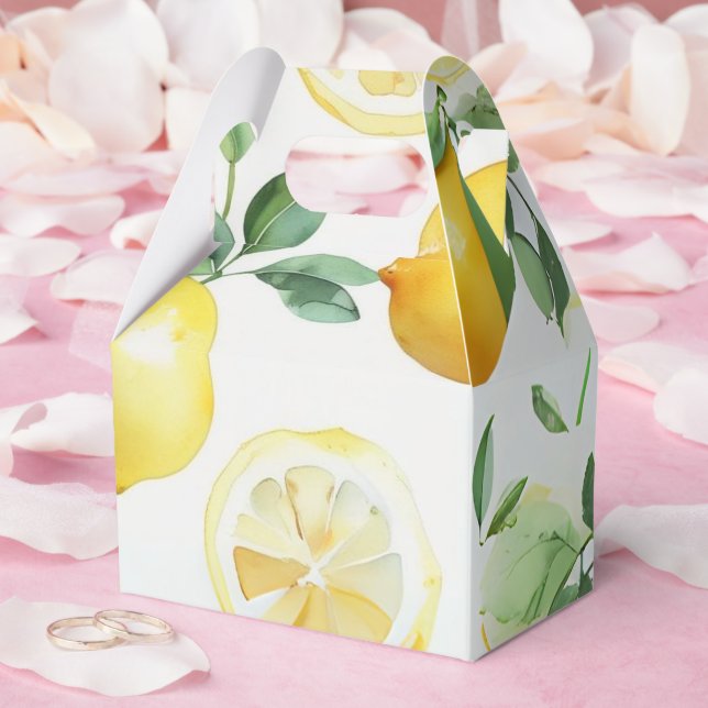 Modern yellow lemon floral script bridal shower favor boxes (Wedding)