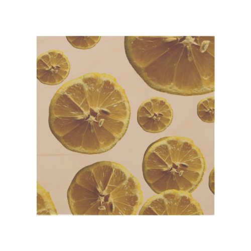 Modern yellow lemon fresh fruit circle slice dots  wood wall art