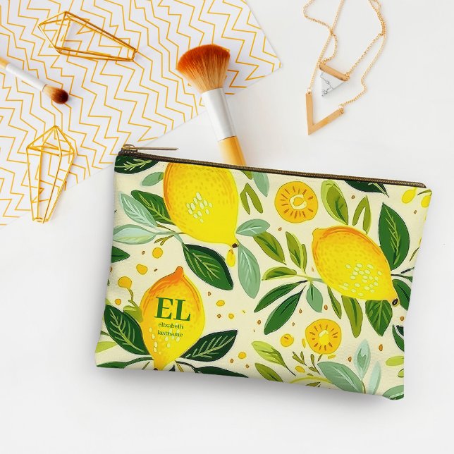 Modern Yellow Lemon Print Personalized Accessory Pouch (Modern Yellow Lemon Print Personalized Accessory Pouch)