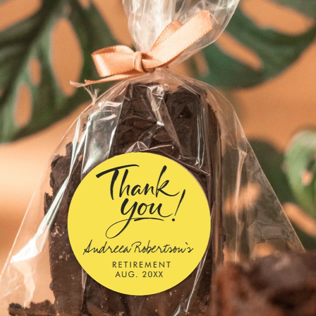 Modern Yellow Lemon Simple Thank You Script Classic Round Sticker (Creator Uploaded)