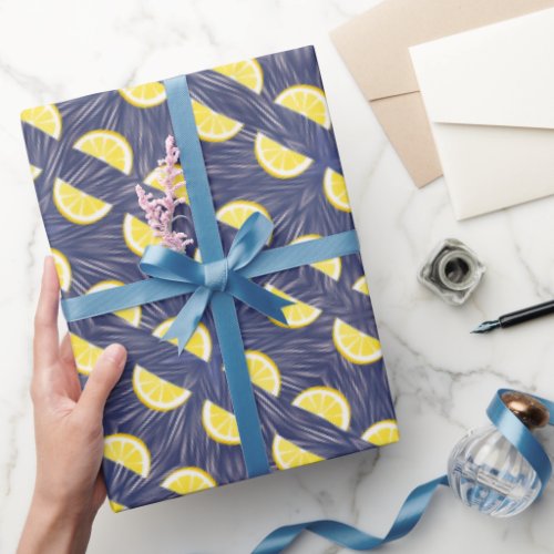 Modern Yellow Lemon Slices Pattern Wrapping Paper