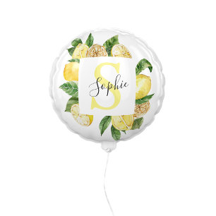 Modern Yellow Lemons Frame & Leaves With Name Balloon