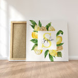 Modern Yellow Lemons Frame & Leaves With Name Canvas Print<br><div class="desc">Modern Yellow Lemons Frame & Leaves With Name</div>