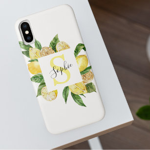 Modern Yellow Lemons Frame & Leaves With Name iPhone XS Case