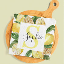 Modern Yellow Lemons Frame & Leaves With Name Cloth Napkin