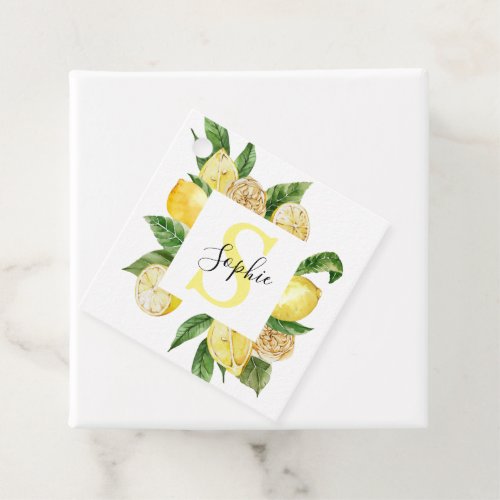 Modern Yellow Lemons Frame  Leaves With Name Favor Tags