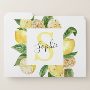 Modern Yellow Lemons Frame & Leaves With Name File Folder