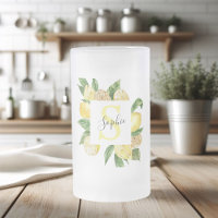 Modern Yellow Lemons Frame & Leaves With Name