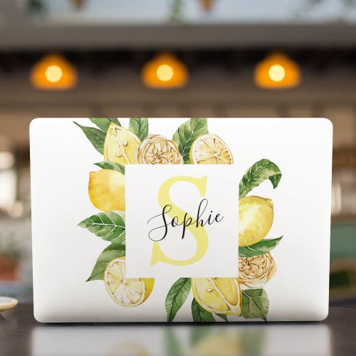 Modern Yellow Lemons Frame  Leaves With Name HP Laptop Skin
