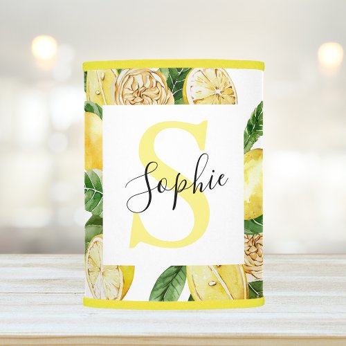 Modern Yellow Lemons Frame  Leaves With Name Lamp Shade