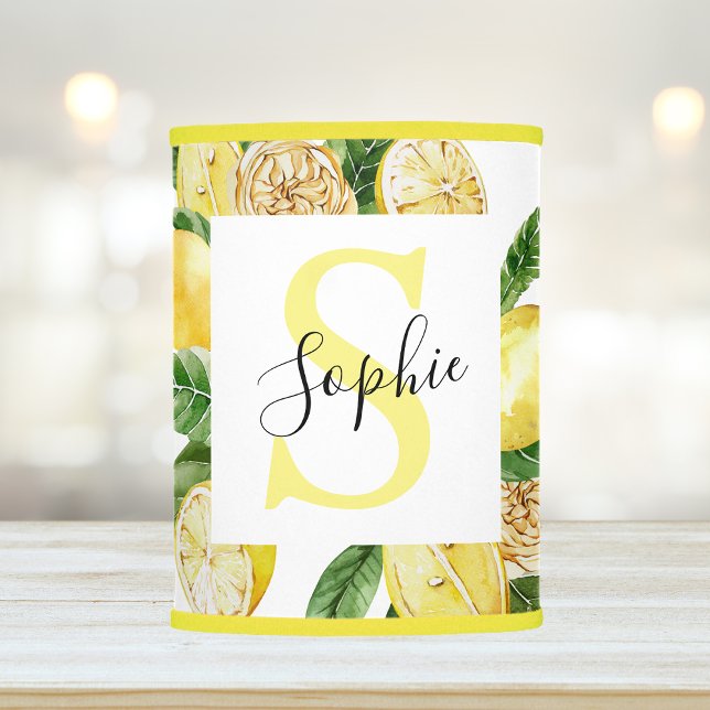 Modern Yellow Lemons Frame & Leaves With Name Lamp Shade (Creator Uploaded)