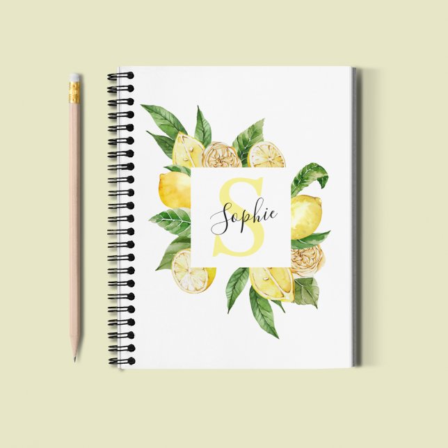 Modern Yellow Lemons Frame & Leaves With Name Notebook (Creator Uploaded)