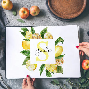 Modern Yellow Lemons Frame & Leaves With Name Placemat