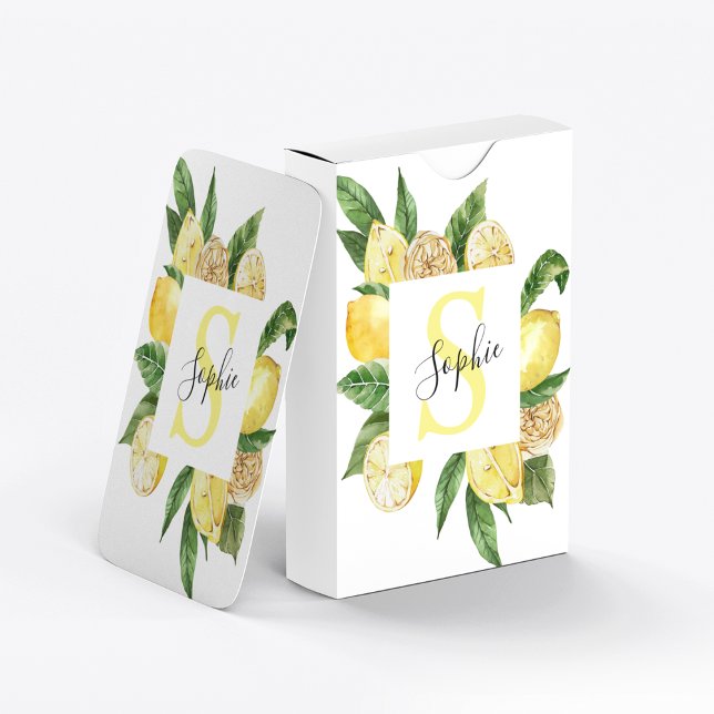 Modern Yellow Lemons Frame & Leaves With Name Poker Cards (Creator Uploaded)