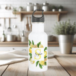 Modern Yellow Lemons Frame & Leaves With Name Stainless Steel Water Bottle<br><div class="desc">Modern Yellow Lemons Frame & Leaves With Name</div>