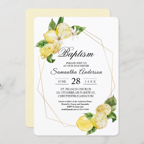 Modern Yellow Lemons  Gold Frame Beauty Invitation