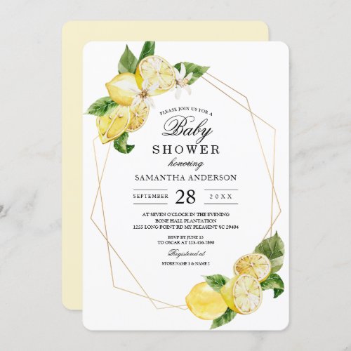 Modern Yellow Lemons  Gold Frame Beauty Invitation