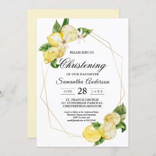 Modern Yellow Lemons  Gold Frame Beauty Invitation