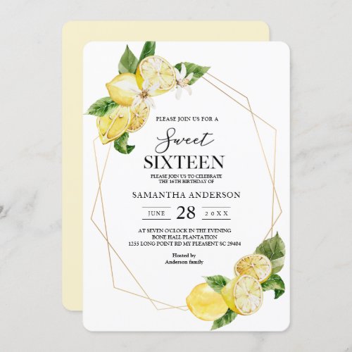 Modern Yellow Lemons  Gold Frame Beauty Invitation