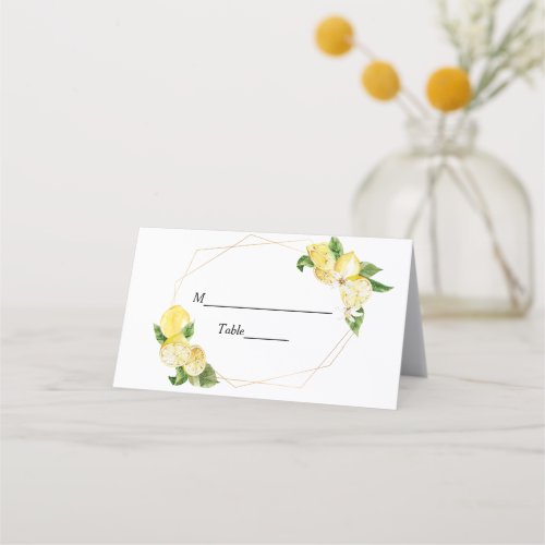 Modern Yellow Lemons  Gold Frame Beauty Place Card