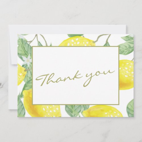 Modern Yellow Lemons  Green Foliage Wedding Photo Thank You Card