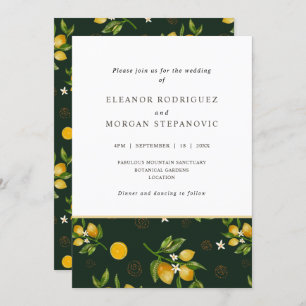 Modern yellow lemons juicy wedding invitation