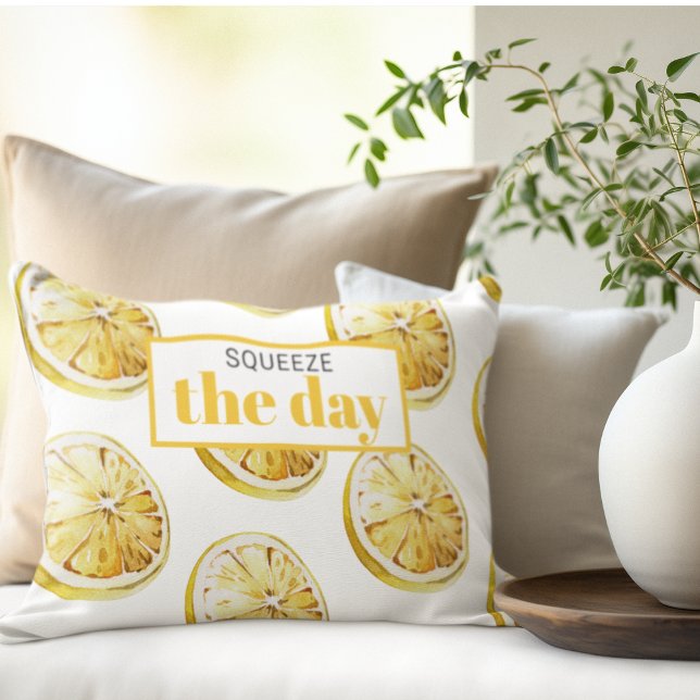 Modern Yellow Lemons Pattern & Squeeze The Day Accent Pillow (Creator Uploaded)