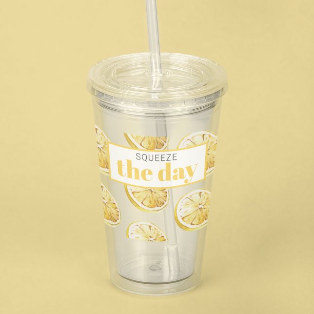 Modern Yellow Lemons Pattern & Squeeze The Day Acrylic Tumbler (Creator Uploaded)