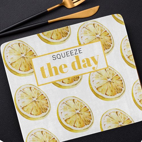 Modern Yellow Lemons Pattern  Squeeze The Day Cutting Board
