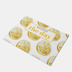 Modern Yellow Lemons Pattern & Squeeze The Day Doormat