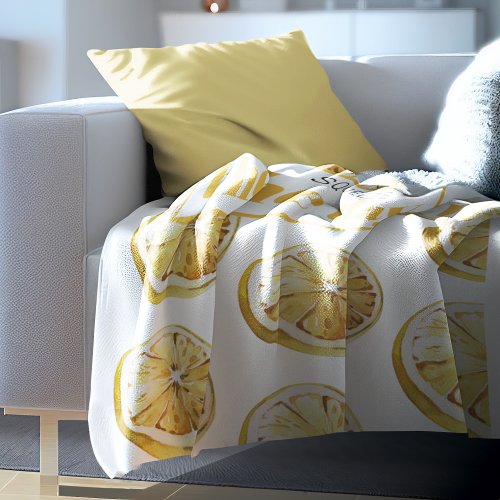 Modern Yellow Lemons Pattern  Squeeze The Day Fleece Blanket